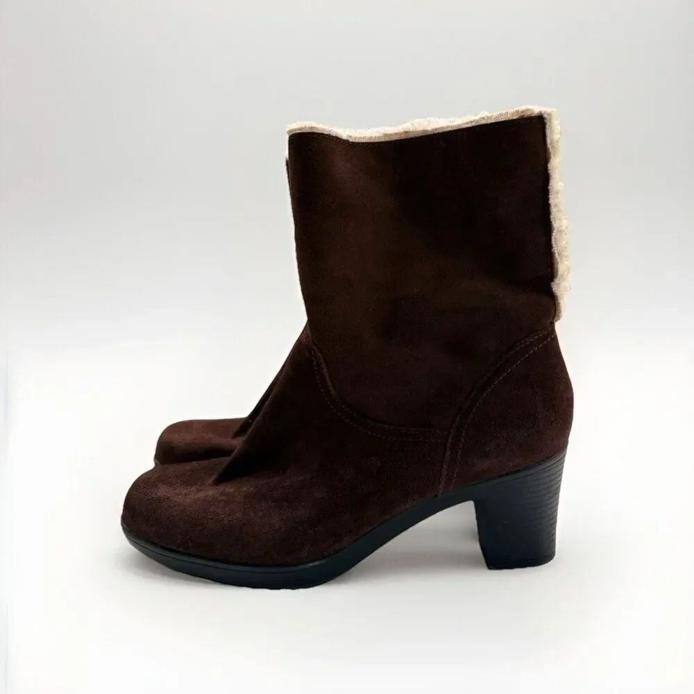 Clarks Bendables Womens Brown Suede Faux Fur Block Heel Ankle Boots Size 8.5 M